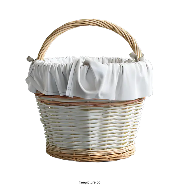 [Transparent Background PNG]White Wicker Basket with White Fabric Lining