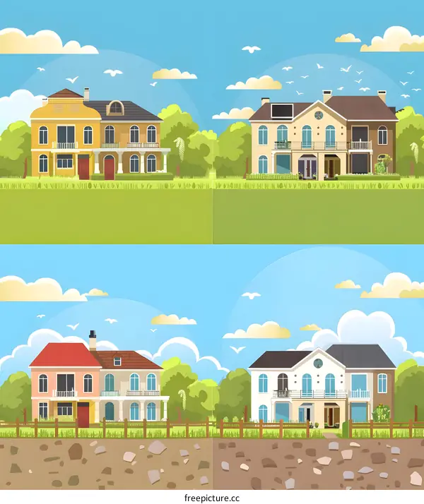 Four Different Styles of Houses Illustration