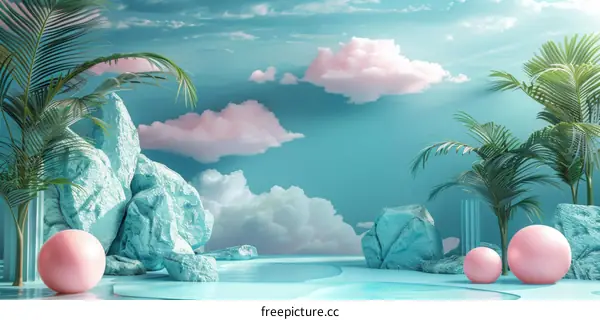 Oasis Under Blue Sky and White Clouds