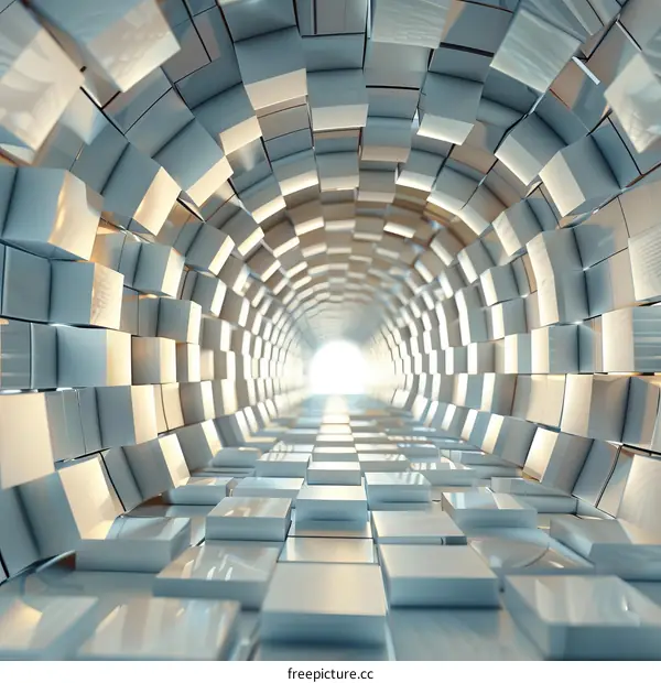 Futuristic tunnel made of glowing cubes