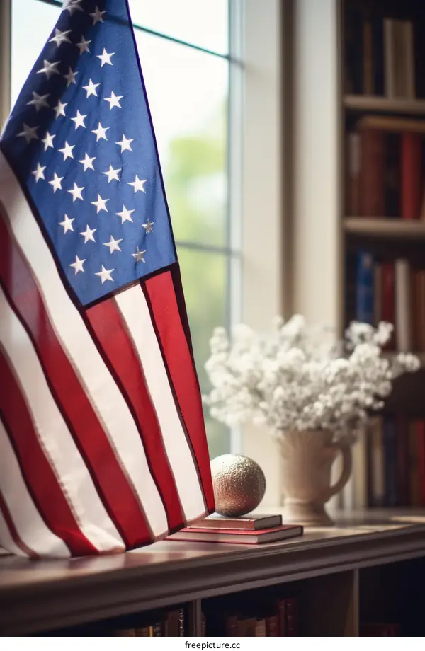 American Flag in a Home Library