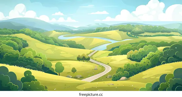 Winding Road Through Lush Green Hills