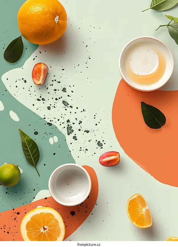 Orange, Lemon and Lime with Abstract Shapes Background