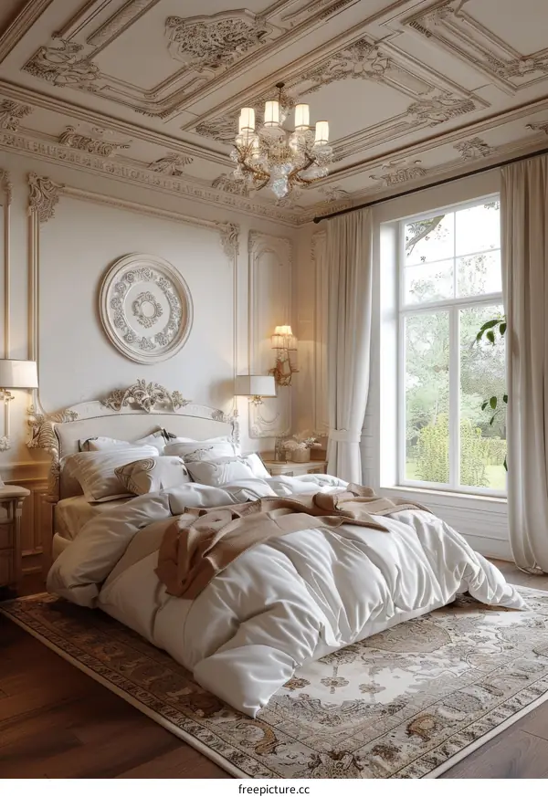 Ornate detailed carved and furnished bedroom