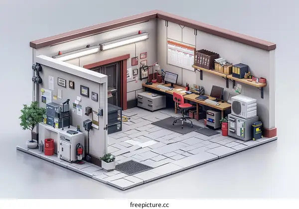 isometric illustration of a small police station