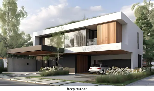 Modern Home with Green Roof and Garage