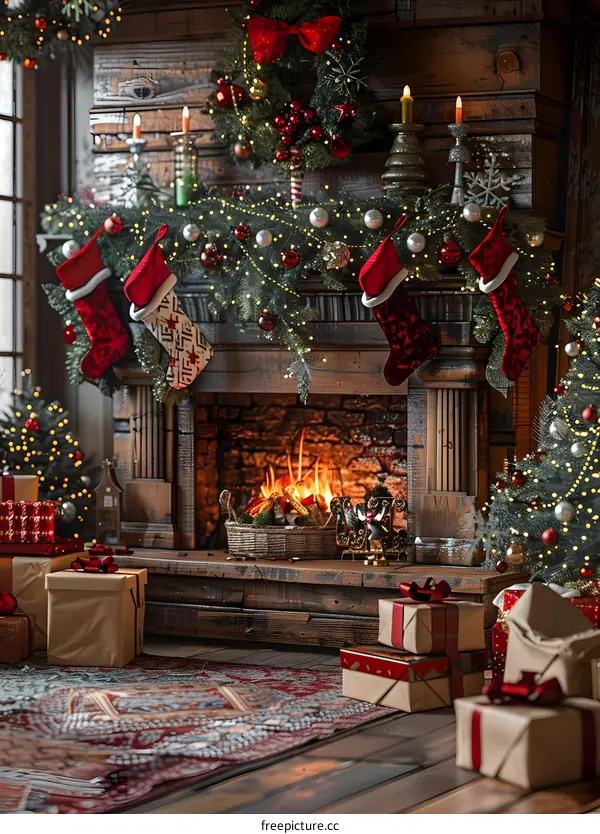 Christmas Tree by the Fireplace