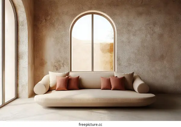 Modern Beige Sofa in a Rustic Room