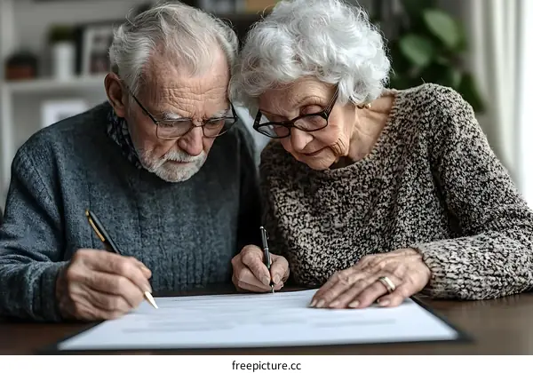 Elderly Couple Signing Documents