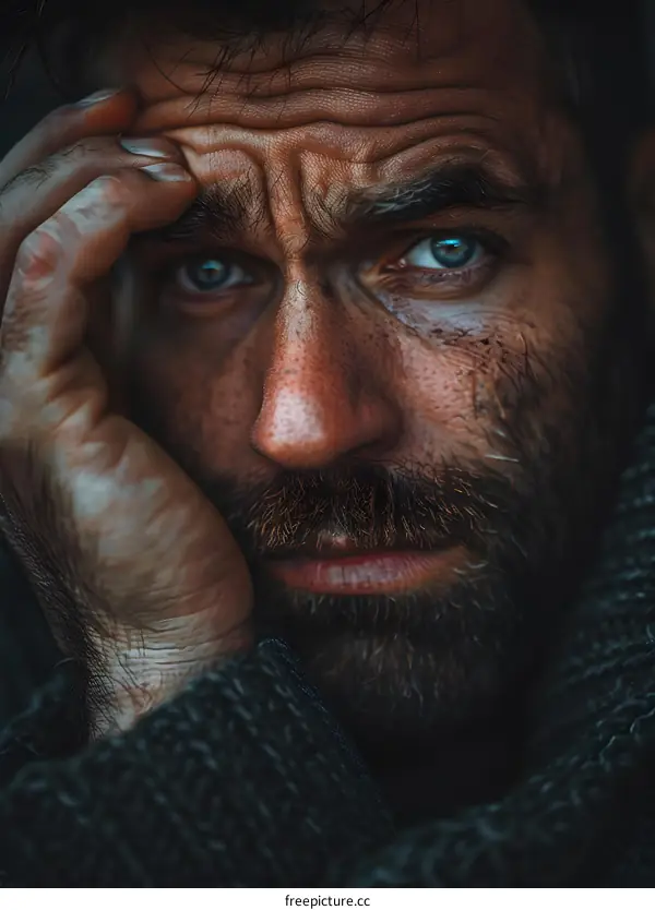 Portrait of a man with a beard and blue eyes