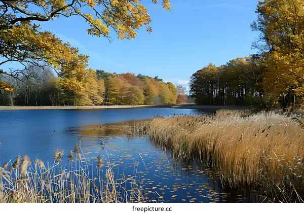 lake in the middle of fall forest