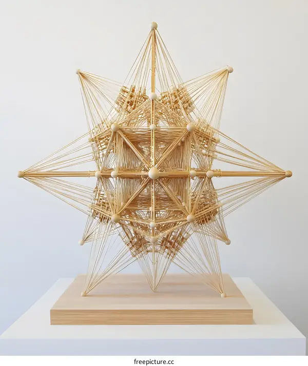 Wooden Geometric Sculpture with Intertwined Lines