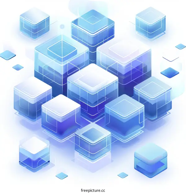 Abstract Blue Translucent Isometric Cubes