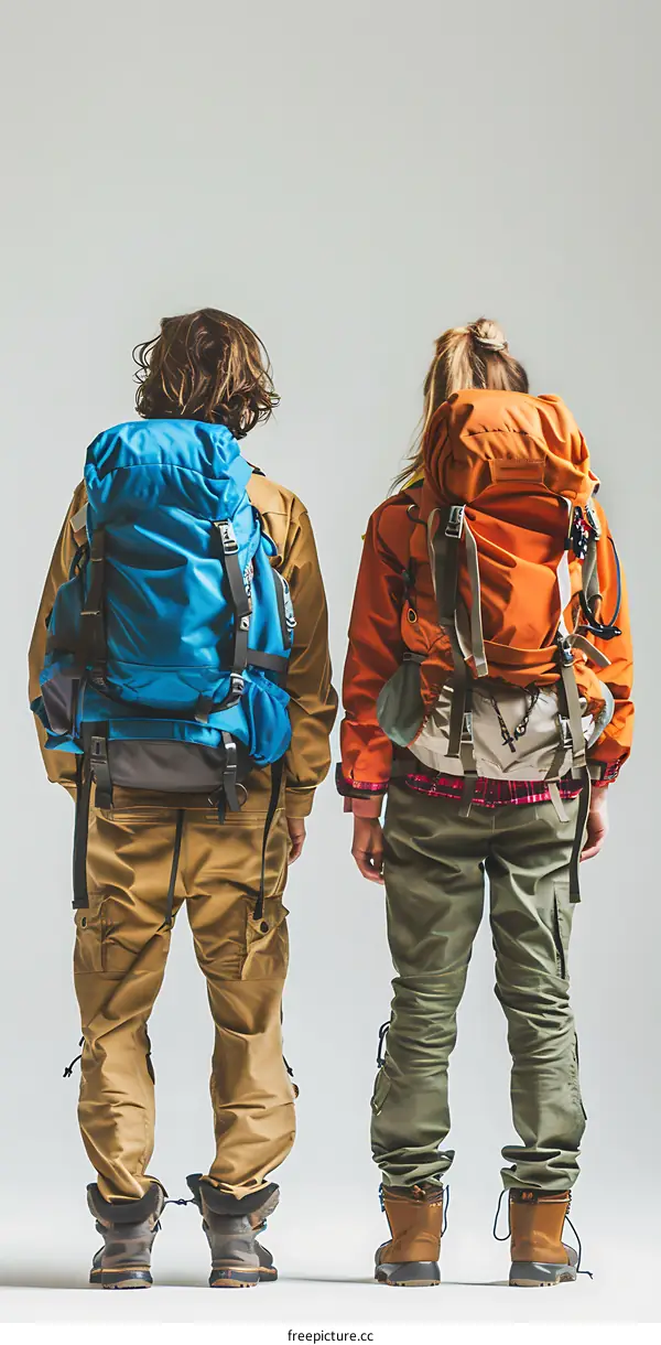 Two Hikers with Backpacks Facing Away