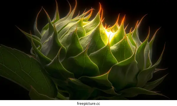 Sunflower bud with bright yellow center