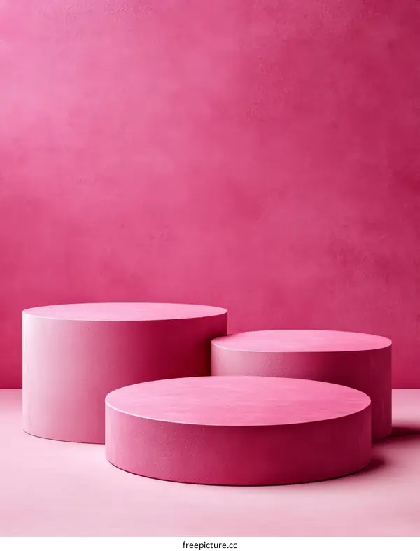 Three Pink Cylindrical Display Platforms