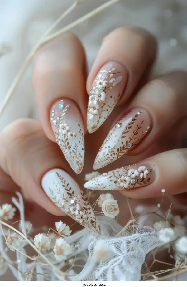 Close-up of woman's hand with beautiful floral nail art