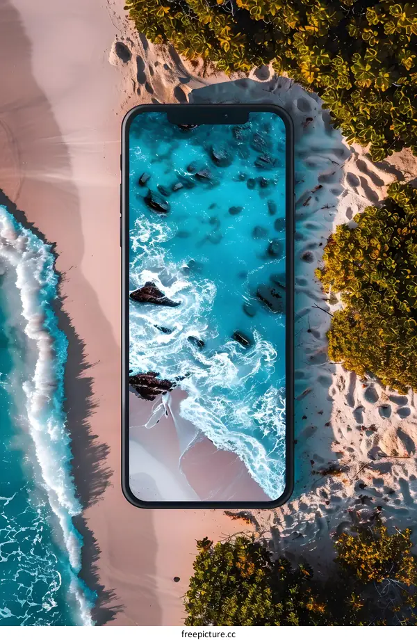 Beach Sea View On Smartphone Screen