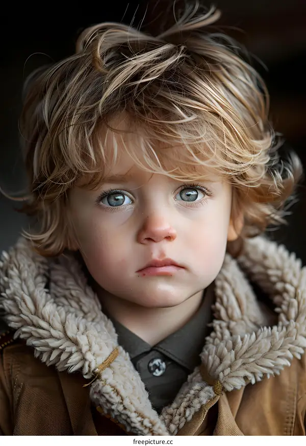 Portrait of a young boy with blond hair and blue eyes