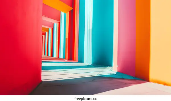 Colorful Abstract Architecture with Geometric Shapes and Lines