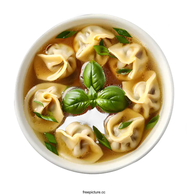 [Transparent Background PNG]dumplings in broth with basil