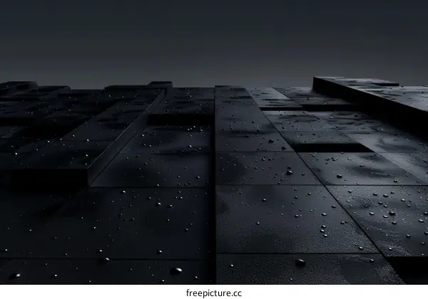 Black wet cobblestones under a dark sky