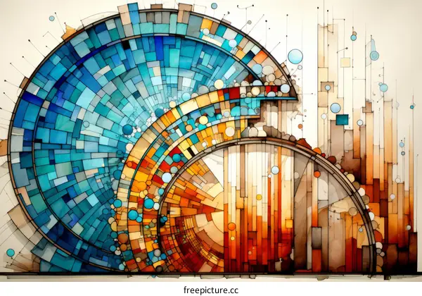 Blue and Orange Geometric Stained Glass Window