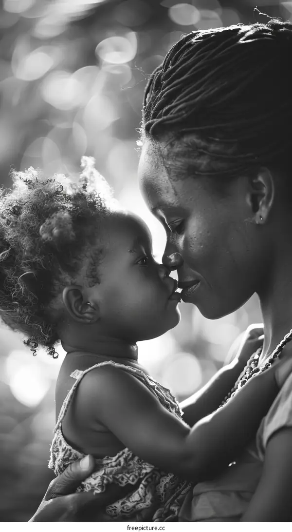 Black and white photo of a mother and her child