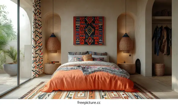 Bohemian Bedroom Interior Design Illustration