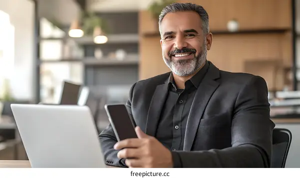 Smiling Businessman in Modern Office Setting