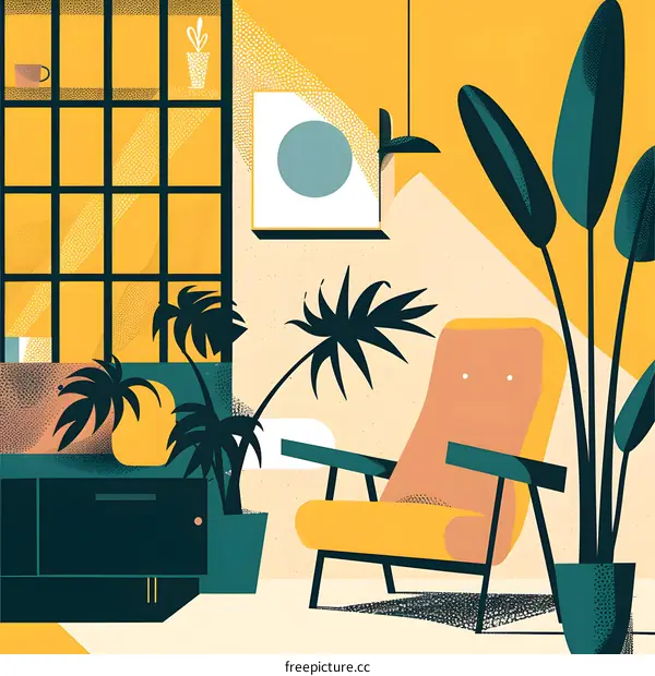 Yellow and Green Living Room Illustration