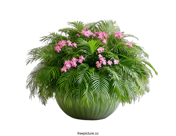 [Transparent Background PNG]Green Plant with Pink Flowers in a Pot