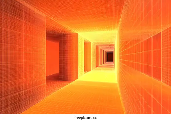 Abstract Orange and Yellow Wireframe Corridor