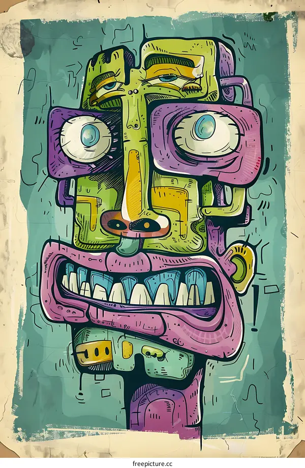 Abstract Art Illustration of a Monster with Big Teeth