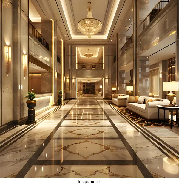 The magnificent lobby of a five-star hotel