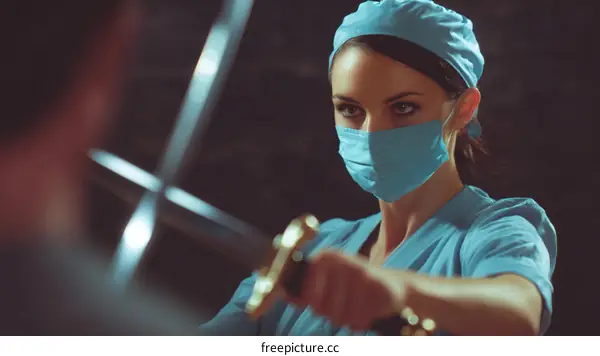 Female Caucasian Medical Professional with Swords