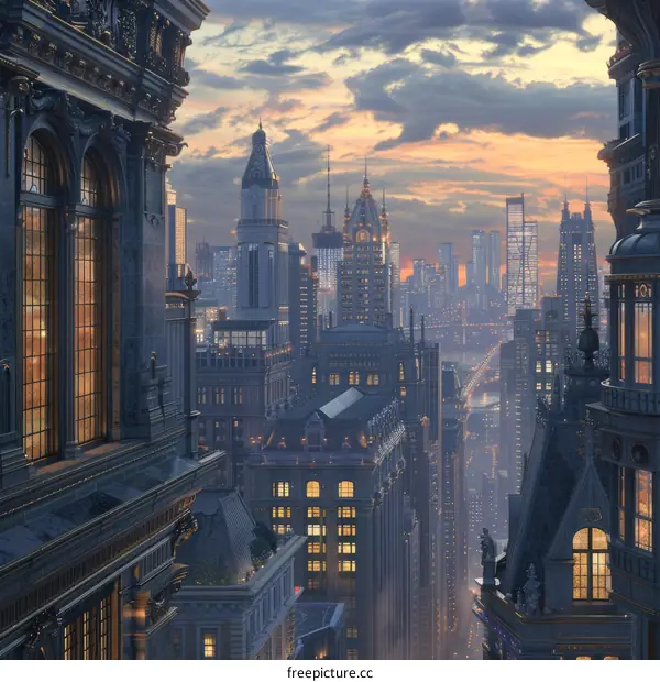 Cityscape Metropolis Skyline Artistic Illustration