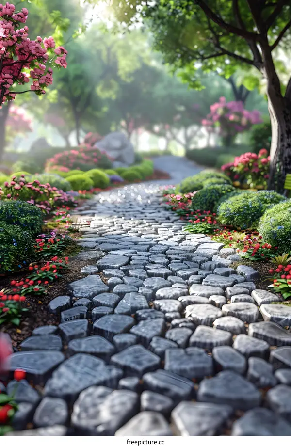 Stone path in a magical forest