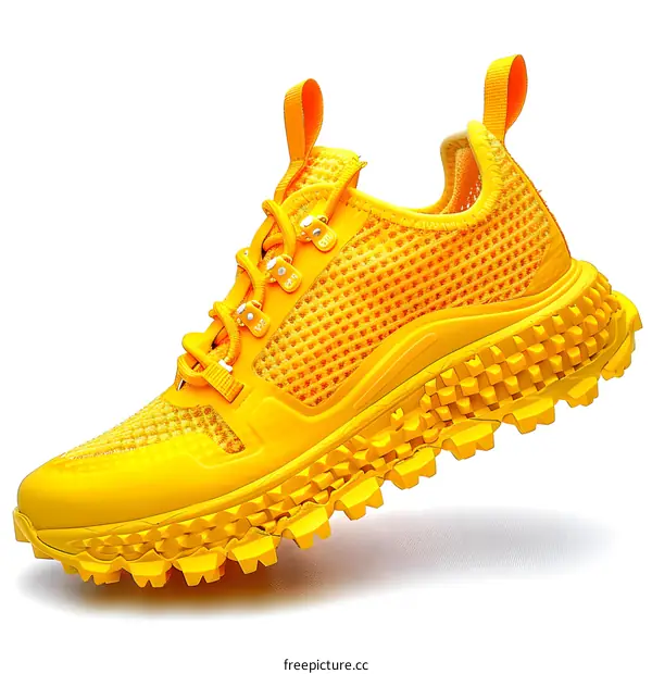 Yellow Trail Running Shoe on White Background