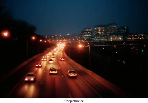 Night City Traffic at Urban Expressway