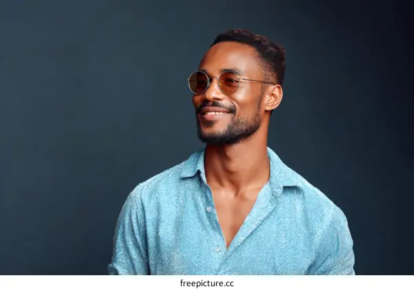 Stylish African Man in a Light Blue Shirt and Sunglasses