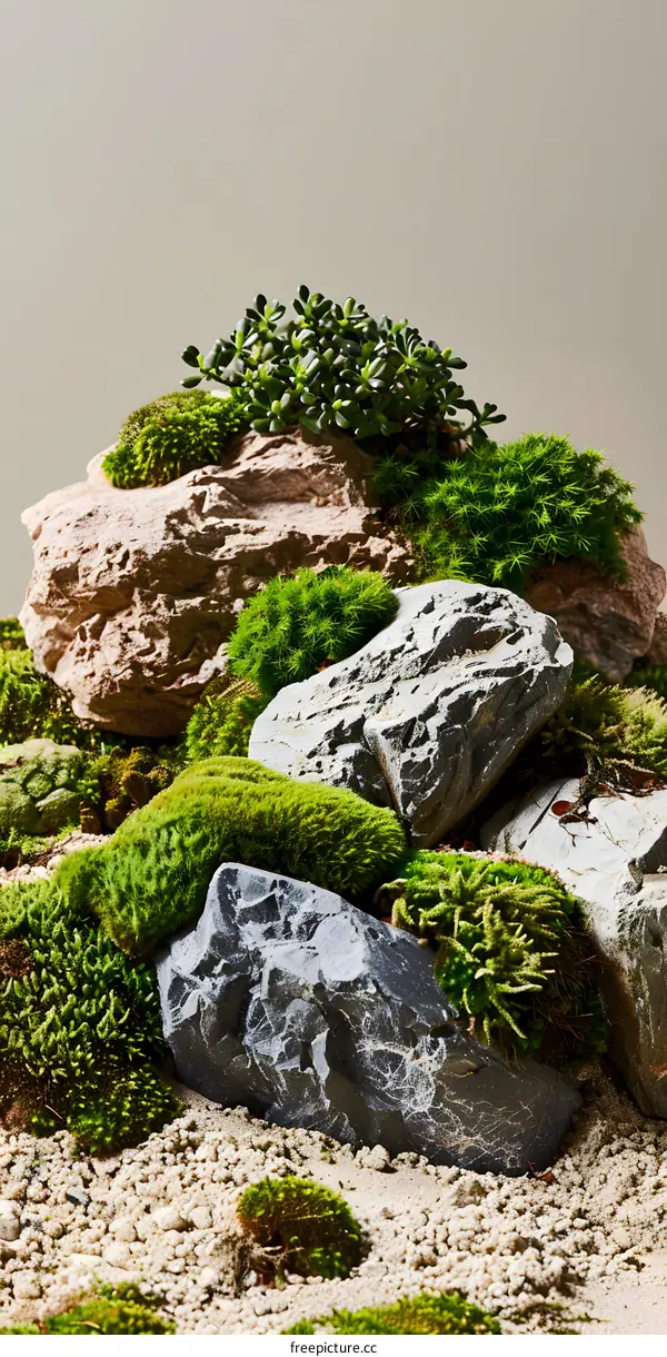 Green Moss and Rocks Minimalist Zen Garden Landscape