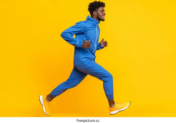 African Man Running in Stylish Blue Athletic Outfit