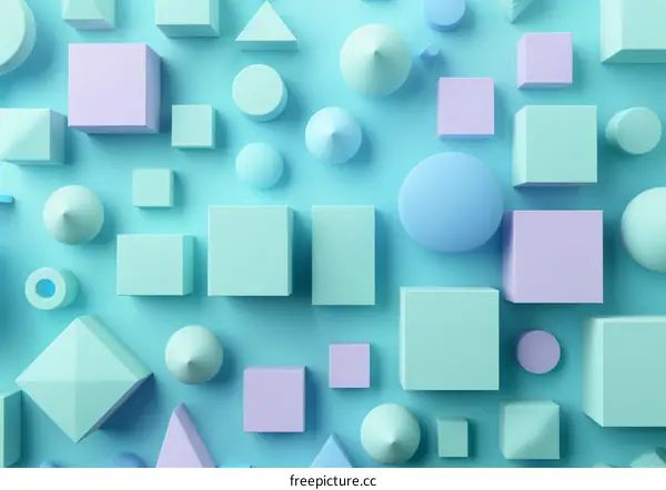 Abstract Composition of Pastel 3D Shapes on a Blue Background