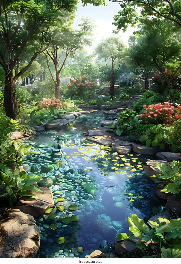 碧绿的池塘和茂密的树林