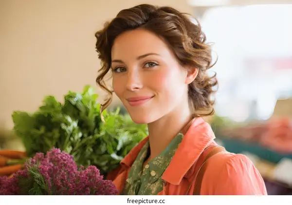 Woman with Fresh Produce at Market