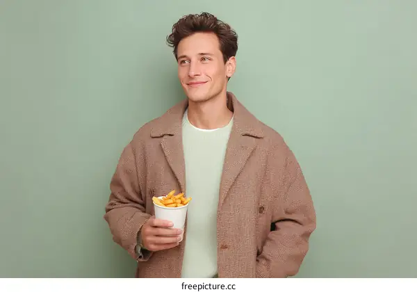 Casual Man with French Fries Fashionable Outfit