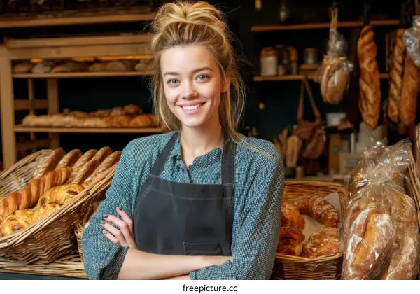 Smiling Baker Woman in a Bread Shop