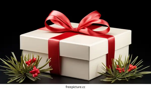 Red and White Gift Box with Red Bow on Black