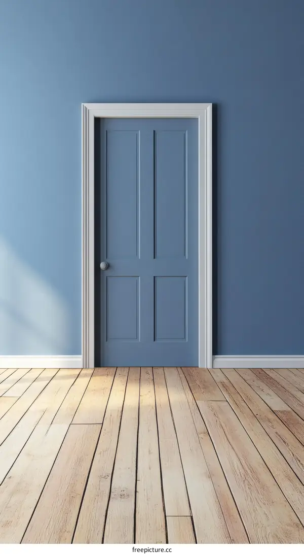 Empty Room with Blue Door and Wooden Floor